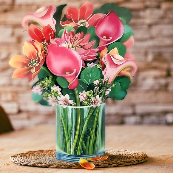 Pop Up Cards 12" Flower Floral Bouquet 3D Popup Greeting Cards w note card New - Picture 1 of 9